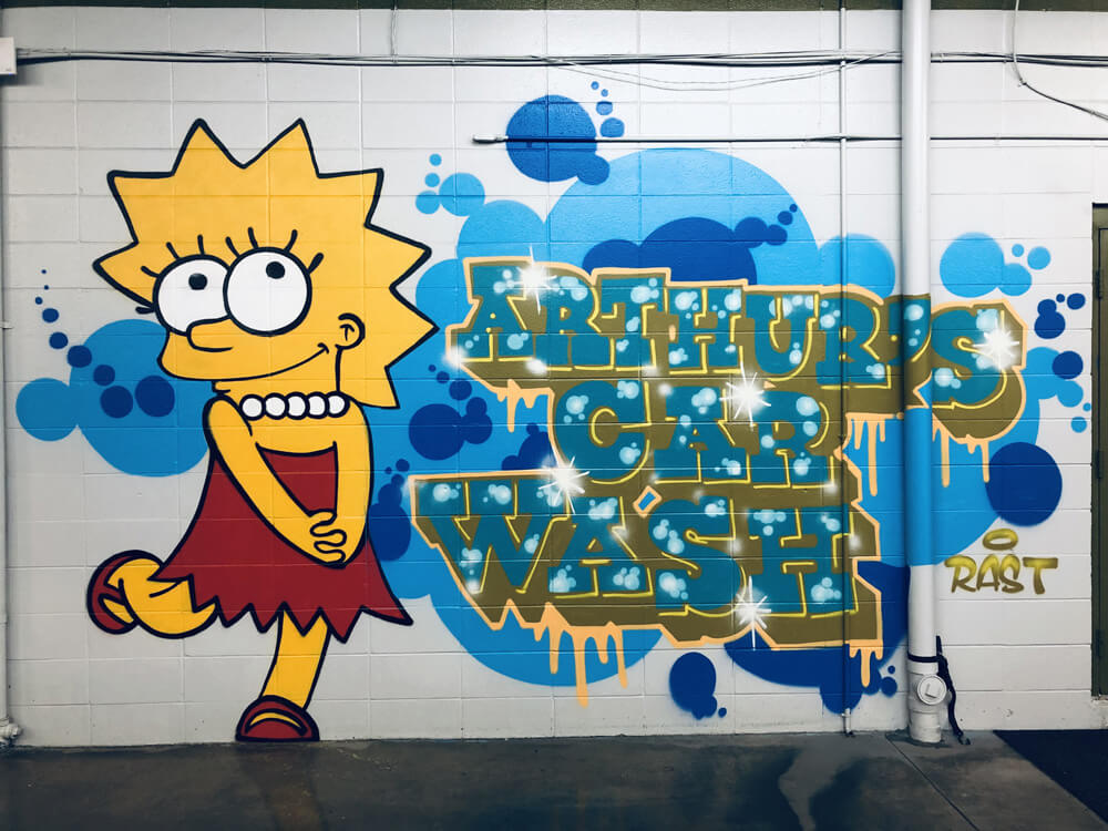 Lisa Simpson graffiti art at Arthur's Car Wash